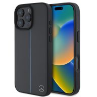   Mercedes Leather Blue Stripe Apple iPhone 16 Pro MagSafe kompatibilis tok, szürke-kék