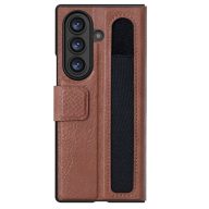   Nillkin Aoge Samsung Galaxy Z Fold 7 bőr mágneses oldalra nyíló tok, S Pen tartóval, barna