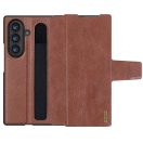 Nillkin Aoge Samsung Galaxy Z Fold 7 bőr mágneses oldalra nyíló tok, S Pen tartóval, barna