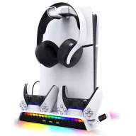   iPega P5S006 PS5 Slim konzol tartó állvány kontroller töltővel, beépített hűtéssel, RGB világítással, fehér