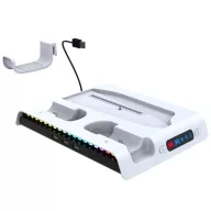   iPega P5S006 PS5 Slim konzol tartó állvány kontroller töltővel, beépített hűtéssel, RGB világítással, fehér