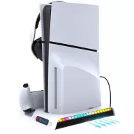   iPega P5S006 PS5 Slim konzol tartó állvány kontroller töltővel, beépített hűtéssel, RGB világítással, fehér