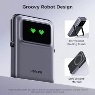   Ugreen PB572 Uno Powerbank / külső akkumulátor okos kijelzővel, USB-C port, PD + QI, 10000mAh, 20W, szürke