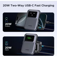   Ugreen PB572 Uno Powerbank / külső akkumulátor okos kijelzővel, USB-C port, PD + QI, 10000mAh, 20W, szürke