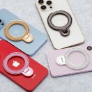 Kör alakú telefontartó kitámasztóval, csillámos rózsaszín