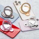 Kör alakú tükrös telefontartó kitámasztóval, csillámos fekete