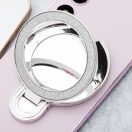 Kör alakú tükrös telefontartó kitámasztóval, csillámos ezüst