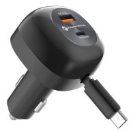   Forcell F-Energy USB-C-USB-A autós töltő behúzható kábellel, PD QC4.0, SFC2.0, 3A, 75W, fekete