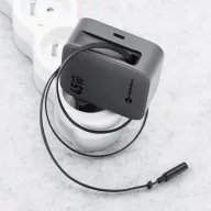   Forcell F-Energy GaN III VT-R5 USB-C utazó töltő adapter visszahúzható USB-C kábellel, PD, QC4.0, 45W, szürke