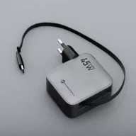   Forcell F-Energy GaN III VT-R5 USB-C utazó töltő adapter visszahúzható USB-C kábellel, PD, QC4.0, 45W, szürke