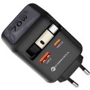 Forcell F-Energy GaN III VT-R7 USB-C-USB-A utazó töltő adapter visszahúzható USB-C kábellel, PD, QC4.0, 70W, szürke