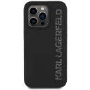 Karl Lagerfeld 3D Rubber Glitter Logo iPhone 14 Pro csillámos hátlap tok, fekete