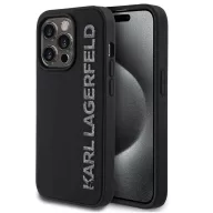   Karl Lagerfeld 3D Rubber Glitter Logo iPhone 15 Pro Max csillámos hátlap tok, fekete