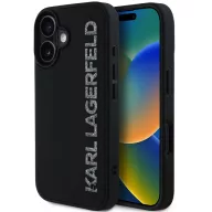   Karl Lagerfeld 3D Rubber Glitter Logo iPhone 16 csillámos hátlap tok, fekete