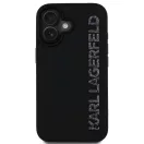 Karl Lagerfeld 3D Rubber Glitter Logo iPhone 16 csillámos hátlap tok, fekete