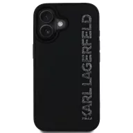   Karl Lagerfeld 3D Rubber Glitter Logo iPhone 16 csillámos hátlap tok, fekete