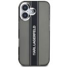 Karl Lagerfeld IML Stripe Logo iPhone 16 tok kameravédő peremmel, fekete