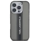 Karl Lagerfeld IML Stripe Logo iPhone 16 Pro tok kameravédő peremmel, fekete