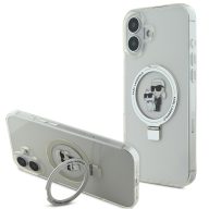   Karl Lagerfeld Ringstand Karl and Choupette iPhone 16 Plus MagSafe tok kitámasztóval, fehér