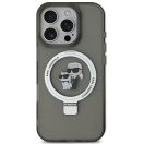 Karl Lagerfeld Ringstand Karl and Choupette iPhone 16 Pro MagSafe tok kitámasztóval, fekete