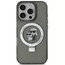 Karl Lagerfeld Ringstand Karl and Choupette iPhone 15 Pro MagSafe tok kitámasztóval, fekete