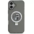 Karl Lagerfeld Ringstand Karl and Choupette iPhone 16 Plus MagSafe tok kitámasztóval, fekete