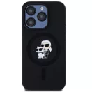 Karl Lagerfeld Liquid Silicone Karl and Choupette MagSafe iPhone 15 Pro hátlap tok, fekete