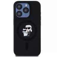   Karl Lagerfeld Liquid Silicone Karl and Choupette MagSafe iPhone 15 Pro hátlap tok, fekete