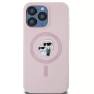   Karl Lagerfeld Liquid Silicone Karl and Choupette MagSafe iPhone 15 Pro hátlap tok, rózsaszín