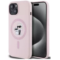   Karl Lagerfeld Liquid Silicone Karl and Choupette MagSafe iPhone 15 hátlap tok, rózsaszín