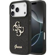   Guess PU Fixed Glitter 4G Metal Logo Apple iPhone 17 Pro hátlap tok, fekete