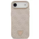 Guess PU Leather 4G Triangle Logo Gold Frame Apple iPhone Air (2025) MagSafe hátlap tok, rózsaszín