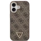 Guess PU Leather 4G Triangle Logo Gold Frame Apple iPhone 17 MagSafe hátlap tok, barna