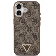   Guess PU Leather 4G Triangle Logo Gold Frame Apple iPhone 17 MagSafe hátlap tok, barna