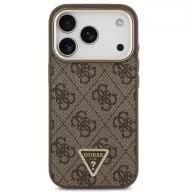   Guess PU Leather 4G Triangle Logo Gold Frame Apple iPhone 17 Pro MagSafe hátlap tok, barna