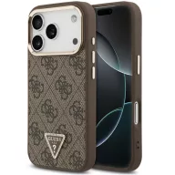   Guess PU Leather 4G Triangle Logo Gold Frame Apple iPhone 17 Pro Max MagSafe hátlap tok, barna