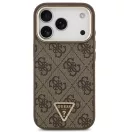 Guess PU Leather 4G Triangle Logo Gold Frame Apple iPhone 17 Pro Max MagSafe hátlap tok, barna