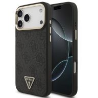   Guess PU Leather 4G Triangle Logo Gold Frame Apple iPhone 17 Pro MagSafe hátlap tok, fekete