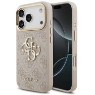   Guess PU Leather 4G Metal Logo Gold Frame Apple iPhone 17 Pro MagSafe hátlap tok, rózsaszín