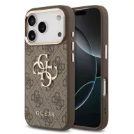   Guess PU Leather 4G Metal Logo Gold Frame Apple iPhone 17 Pro hátlap tok, barna