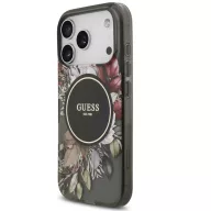   Guess IML Flowers Strap Apple iPhone 17 Pro MagSafe hátlap tok karpánttal, fekete