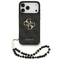   Guess PU 4G Metal Logo Strap Apple iPhone 17 Pro hátlap tok karpánttal, fekete