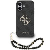   Guess PU 4G Metal Logo Strap Apple iPhone 17 hátlap tok karpánttal, fekete