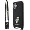 Karl Lagerfeld Saffiano Crossbody Strap Metal Karl and Choupette Apple iPhone 17 hátlap tok pánttal, fekete