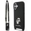 Karl Lagerfeld Saffiano Crossbody Strap Metal Karl and Choupette Apple iPhone 17 hátlap tok pánttal, fekete