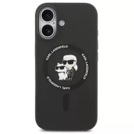   Karl Lagerfeld Liquid Silicone Karl and Choupette MagSafe iPhone 17 hátlap tok, fekete