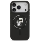 Karl Lagerfeld Liquid Silicone Karl and Choupette MagSafe iPhone 17 Pro hátlap tok, fekete