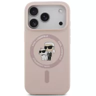   Karl Lagerfeld Liquid Silicone Karl and Choupette MagSafe iPhone 17 Pro Max hátlap tok, rózsaszín