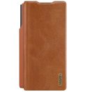 Nillkin Qin Pro Samsung Galaxy Z Fold 7 bőr flip tok S-Pen / kártyatartóval, csúsztatható kameravédővel, barna