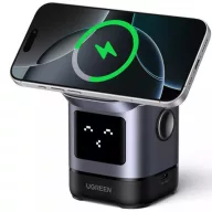   Ugreen W709 Uno 2in1 vezeték nélküli wireless töltő intelligens kijelzővel, 15W, 167A, fekete